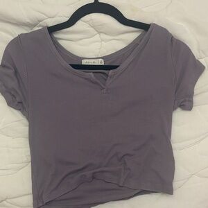 Active USA Mauve Ribbed Notch-Neck Crop Top
